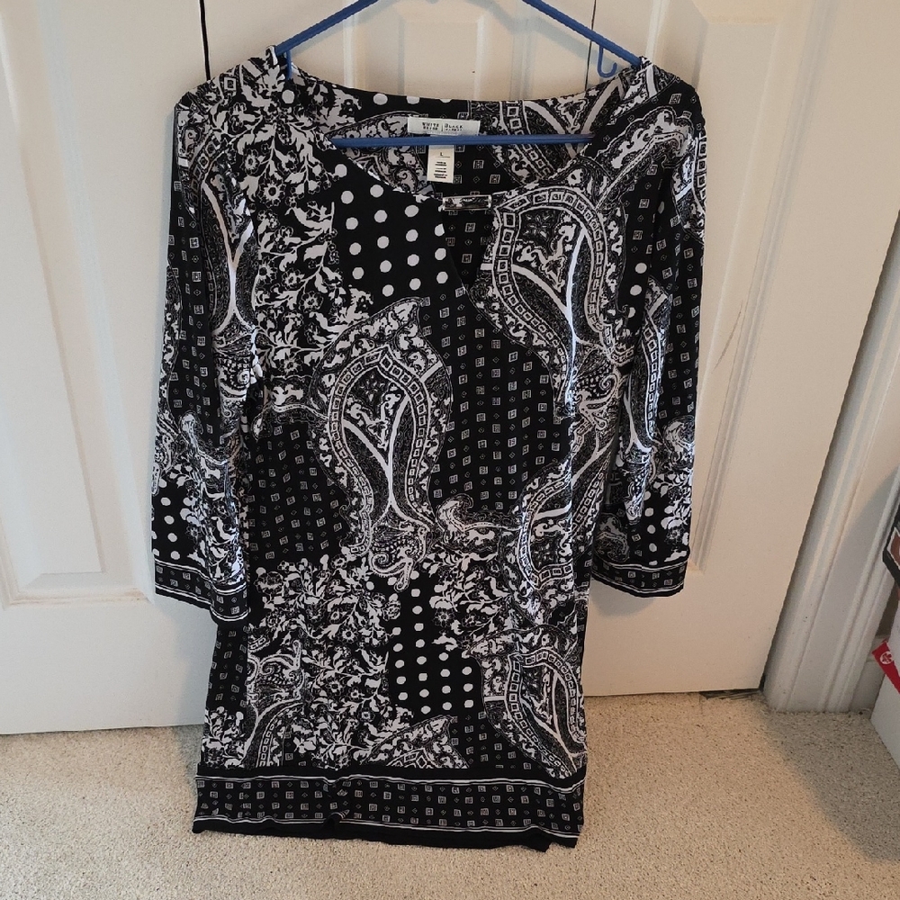 White House Black Market Monochrome Patterned Dress